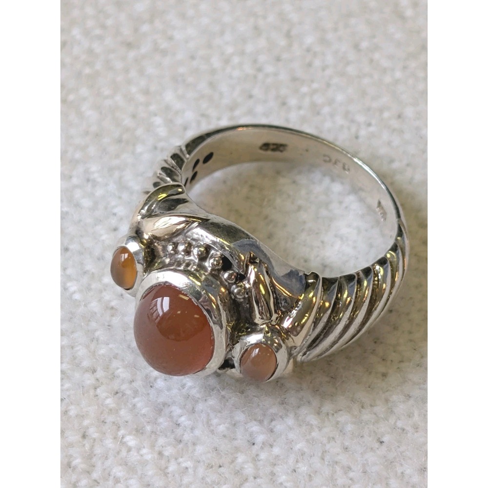 Vintage Samuel Benham Stunning & Big Sterling & 18 Kt Gold W/Cabochon Carnilian
